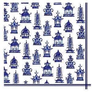 Rosanne Beck Blue Pagoda Cocktail Beverage Napkins, 40ct